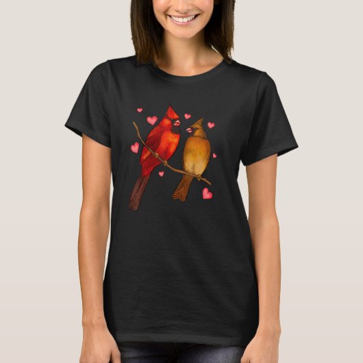 Red Cardinal Birds Love Hearts Valentine's Day For T-shirt (Voorkant)