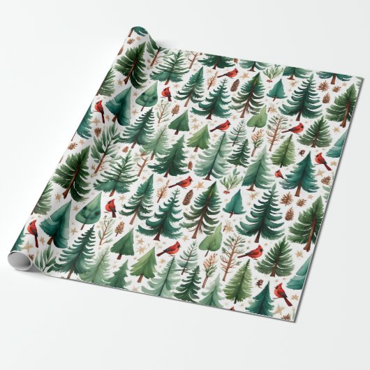 Red Cardinal Christmas Bird Holiday Cadeaupapier (Uitgerold)