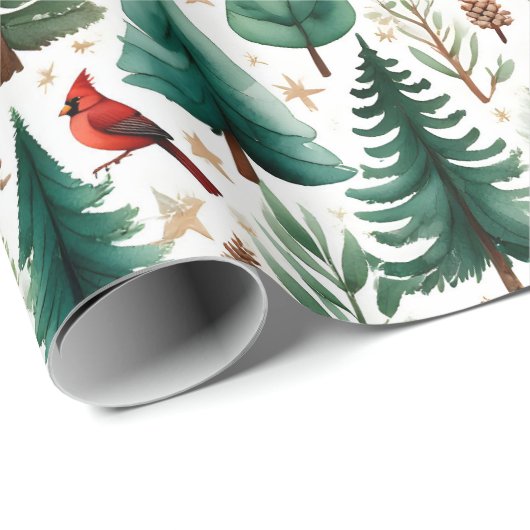 Red Cardinal Christmas Bird Holiday Cadeaupapier (Rol Hoek)