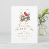 Red Cardinal Christmas Holly Bouquet Party Invite Kaart (Staand voorkant)