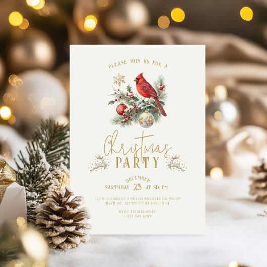Red Cardinal Christmas Holly Bouquet Party Invite Kaart