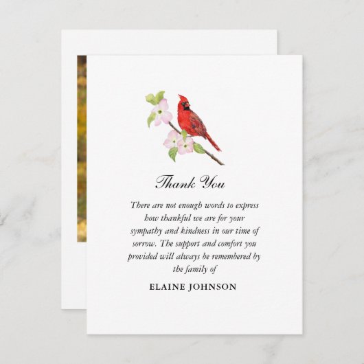 Red Cardinal & Dogwood Begrafenis Foto Dank u Bedankkaart (Voorkant / Achterkant)