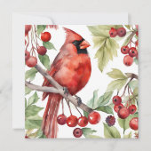 Red Cardinal en Red Berry Branch Kerstmis Feestdagenkaart (Voorkant)