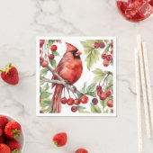 Red Cardinal en Red Berry Branch Kerstmis Servet (Insitu)