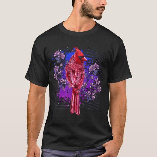 Red Cardinal Floral Bird Watching Flowers Bird T-shirt (Voorkant)