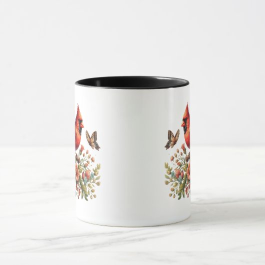 Red Cardinal Floral Ceramic Mug – 11oz Mok (Midden)