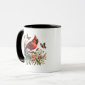 Red Cardinal Floral Ceramic Mug – 11oz Mok (Voorkant links)