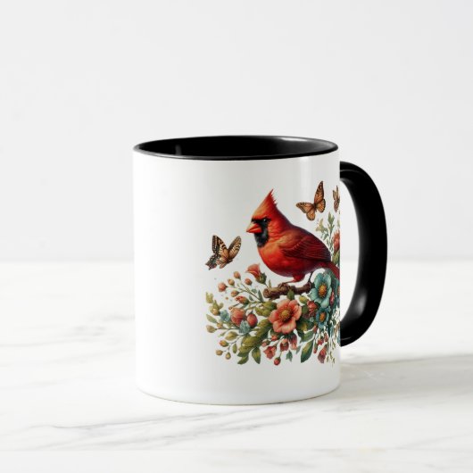 Red Cardinal Floral Ceramic Mug – 11oz Mok (Voorkant rechts)