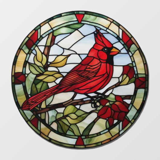 Red Cardinal Glas in lood Woodland Bird Raamsticker (Vel)