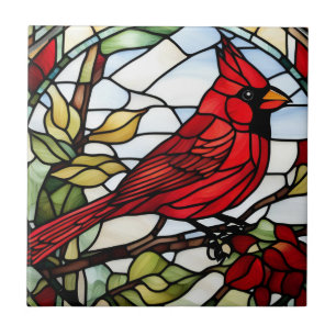 Red Cardinal Glas in lood Woodland Bird Tegeltje
