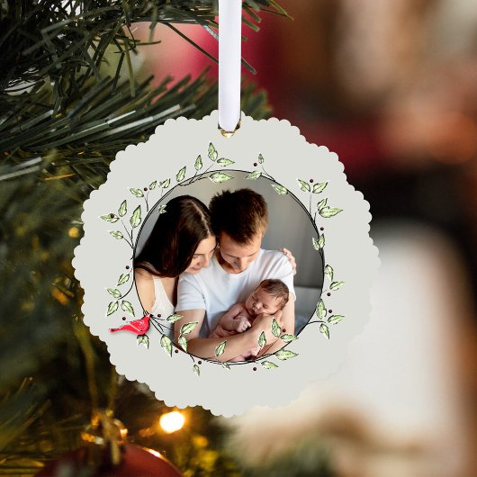 Red Cardinal Happy Holidays Custom Photo Ornament Kaart