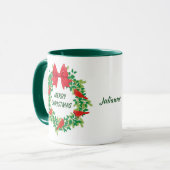 Red Cardinal Holiday krans gepersonaliseerd Mok (Voorkant links)