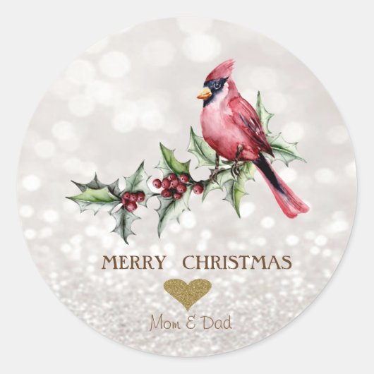 Red Cardinal Holly Berry Bokeh Ronde Sticker (Voorkant)