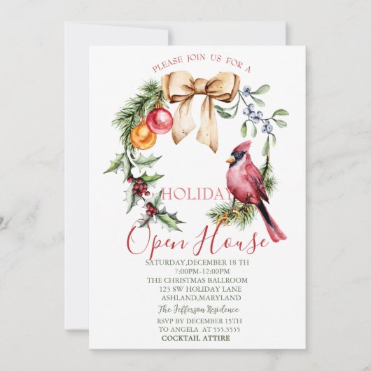 Red Cardinal Holly Berry Open Huis Kaart (Voorkant)