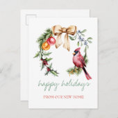 Red Cardinal Holly Berry Vakantie Aankondigingskaart (Voorkant / Achterkant)