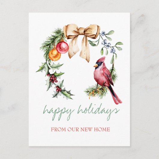 Red Cardinal Holly Berry Vakantie Aankondigingskaart (Voorkant)