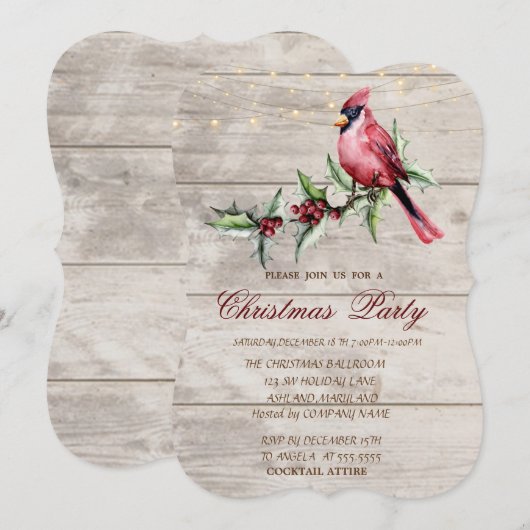 Red Cardinal Holly Berry Wood Christmas Corporate Kaart (Voorkant / Achterkant)