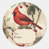 Red Cardinal & Holly Personalized To and From Ronde Sticker (Voorkant)