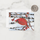 RED CARDINAL IN WHITE BIRCHES WITH BERRIES  NOTITIEKAARTJE (Voorkant / Achterkant in situ)