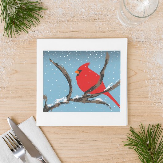 Red Cardinal On A Branch Paper Napkins Servet
