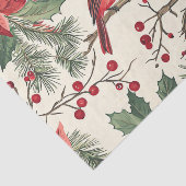 Red Cardinal on a Branch with Poinsettias Tissuepapier (Detail)