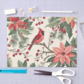 Red Cardinal on a Branch with Poinsettias Tissuepapier (Craft)