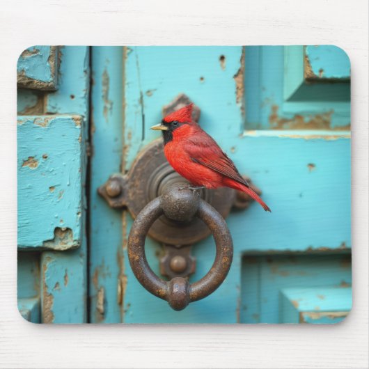 Red Cardinal On a Rusty Door Knocker Muismat (Voorkant)