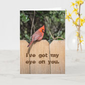 Red Cardinal on Fence kreeg mijn oog op jou Kaart (Gele Bloem)