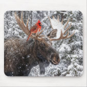 Red Cardinal On Snowy Moose Antlers Muismat (Voorkant)