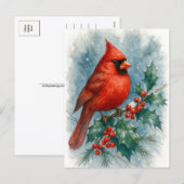 Red Cardinal on Winter Holly Christmas Postcard Feestdagenkaart (Voorkant / Achterkant)