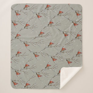 Red Cardinal Perched on a Tree Branch Sherpa Blank Deken