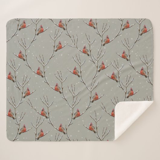 Red Cardinal Perched on a Tree Branch Sherpa Blank Deken (Voorkant (horizontaal))