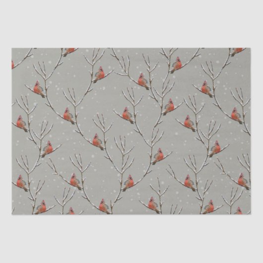 Red Cardinal Perched on a Tree Branch Tissue Paper Tissuepapier (Voorkant)