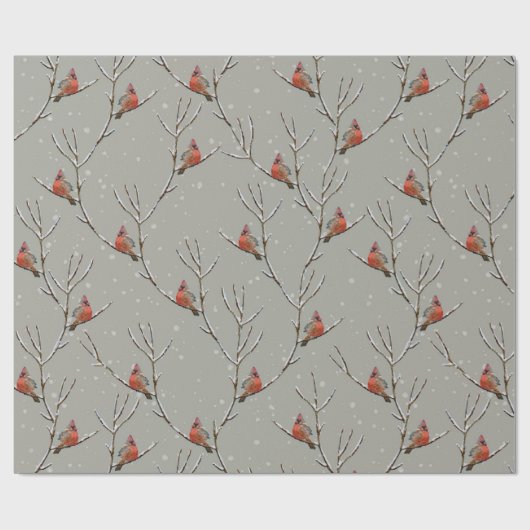 Red Cardinal Perched on a Tree Branch Wrapping Pap Cadeaupapier (Vlak)