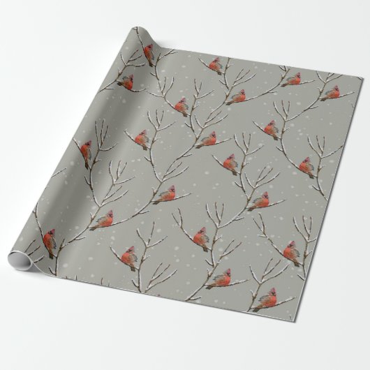 Red Cardinal Perched on a Tree Branch Wrapping Pap Cadeaupapier (Uitgerold)