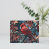Red Cardinal Perched on Branch Briefkaart (Staand voorkant)