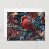 Red Cardinal Perched on Branch Briefkaart (Voorkant / Achterkant)