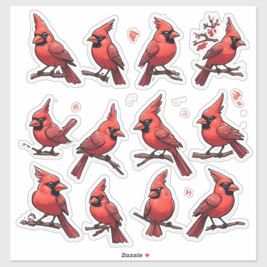 Red Cardinal Sticker Set – Cute Songbird Decor (Vel)