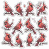 Red Cardinal Sticker Set – Cute Songbird Decor (Voorkant)