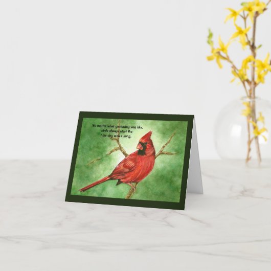 Red Cardinal Sympathy Kaart (Gele Bloem)