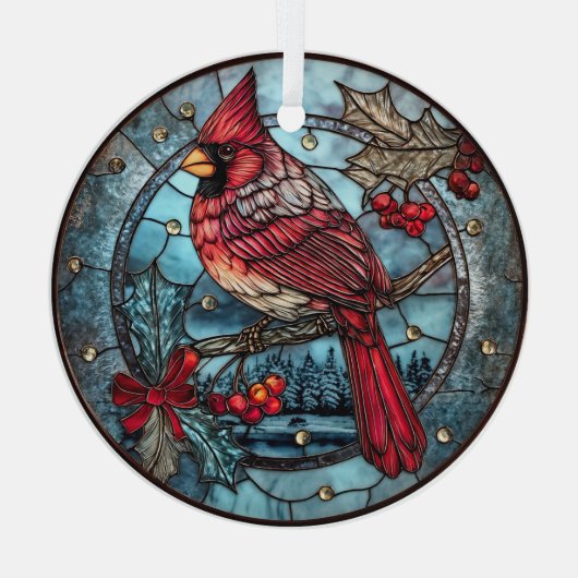 Red Cardinal Winter Scene  Glas Ornament (Achterkant)