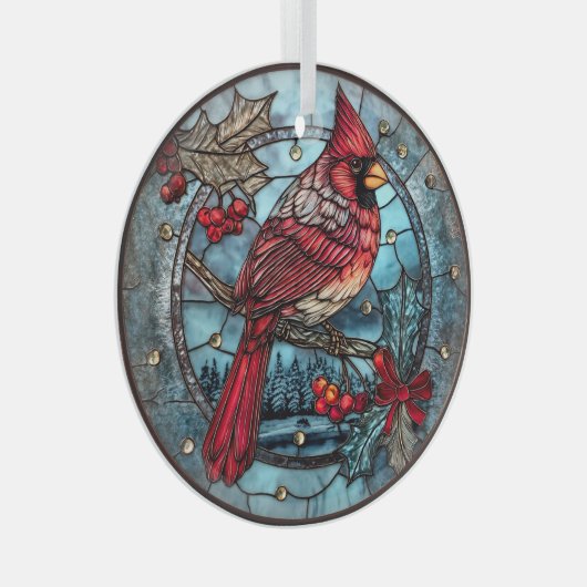 Red Cardinal Winter Scene Glas Ornament (Voorkant Rechts)