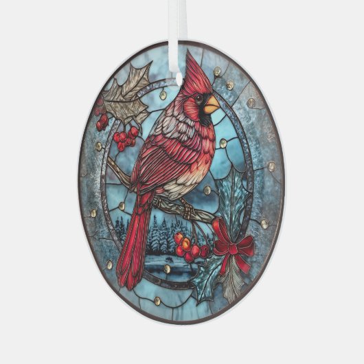 Red Cardinal Winter Scene  Glas Ornament (Voorkant links)