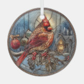 Red Cardinal Winter Scene with Holly  Glas Ornament (Voorkant)