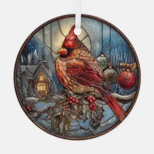 Red Cardinal Winter Scene with Holly  Glas Ornament (Achterkant)