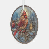 Red Cardinal Winter Scene with Holly  Glas Ornament (Voorkant links)