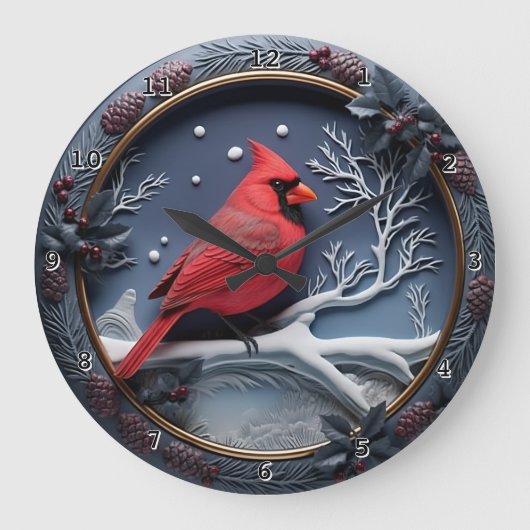 Red Cardinal Winter Snow Grote Klok (Voorkant)