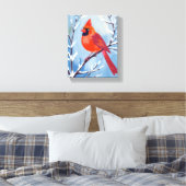 Red Cardinal | Winter Watercolor Holiday Canvas Afdruk (Insitu (Slaapkamer))