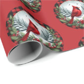 Red Cardinal with Holly Berries Cadeaupapier (Rol Hoek)