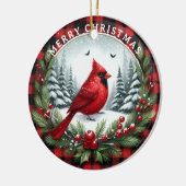 Red Cardinal with Holly Berries Keramisch Ornament (Links)